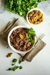 Traditional Georgian bean dish - lobio with walnut served with cilantro