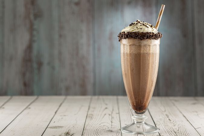 Chocolate milkshake with whipped cream.