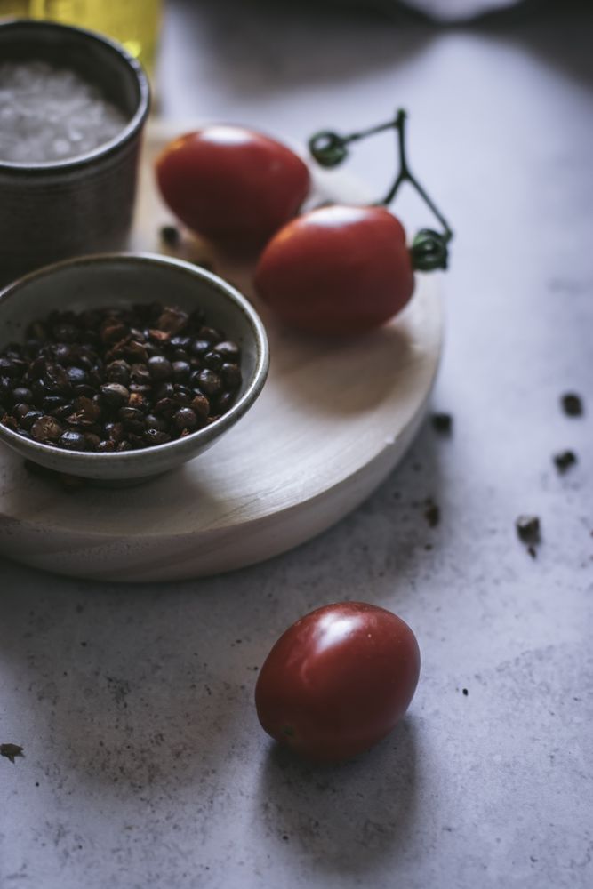 Assorted ingredients on wooden board