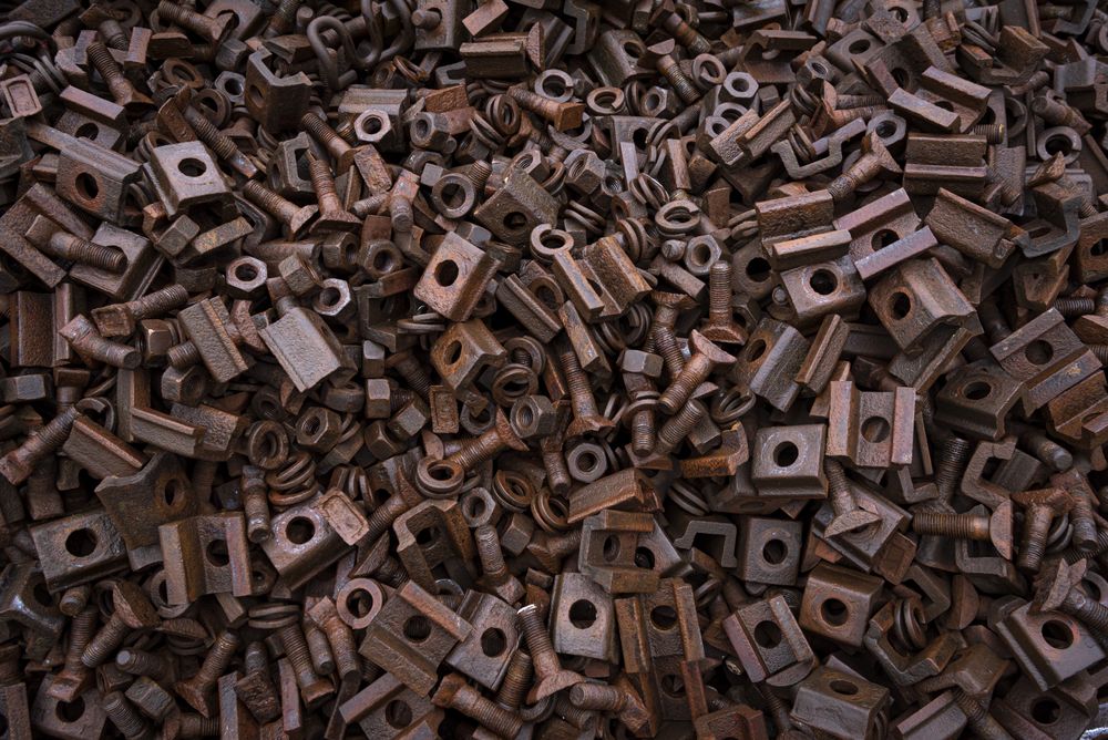 Metal pieces in a pile collected for recycling