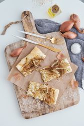 Baked onion tart in kitchen
