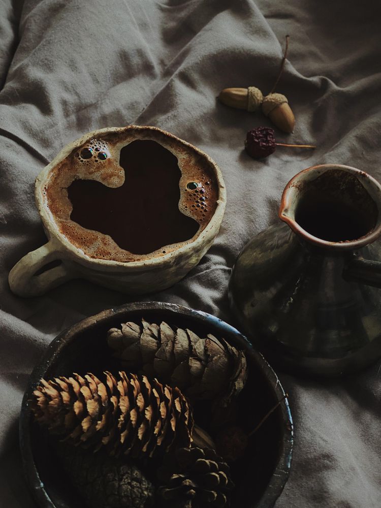 Fresh Turkish coffee in cosy bed