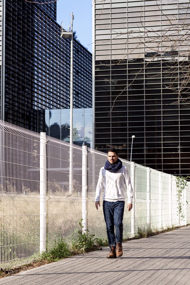 Man walking on the street in the business district