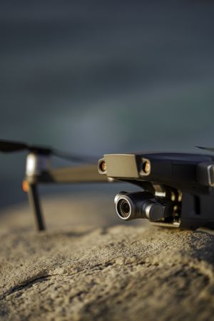 Close up of drone positioned on a rock