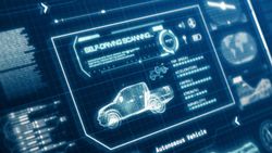 Blue hologram with vehicle on screen