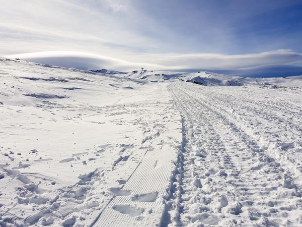 Snowy path in Sierra Nevada ski resort
