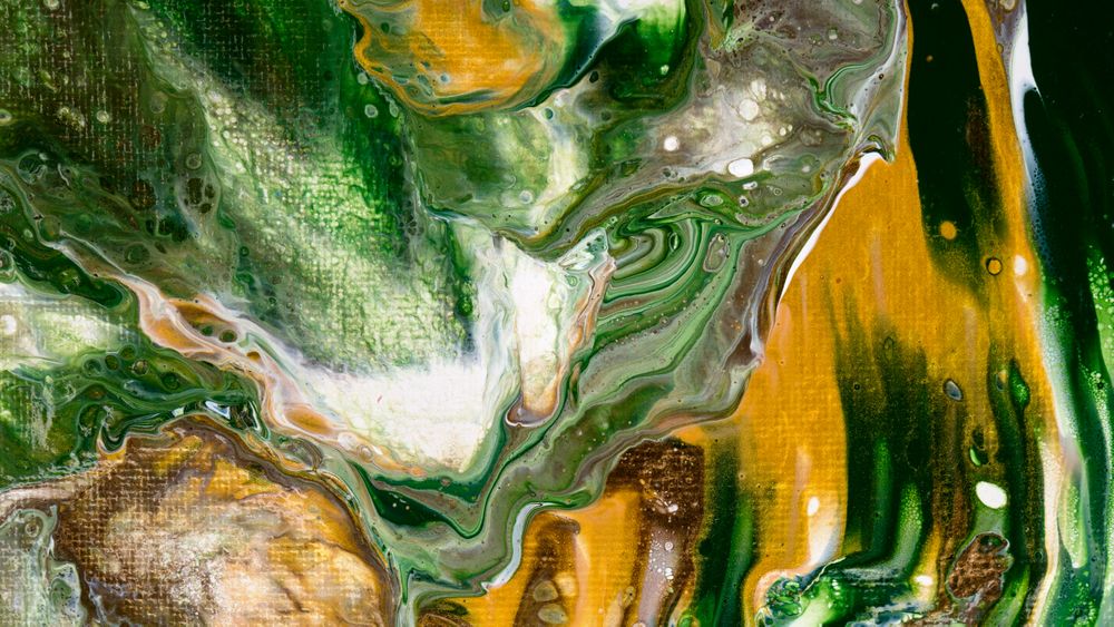 Green and Yellow Fluid Art, Abstract Acrylic