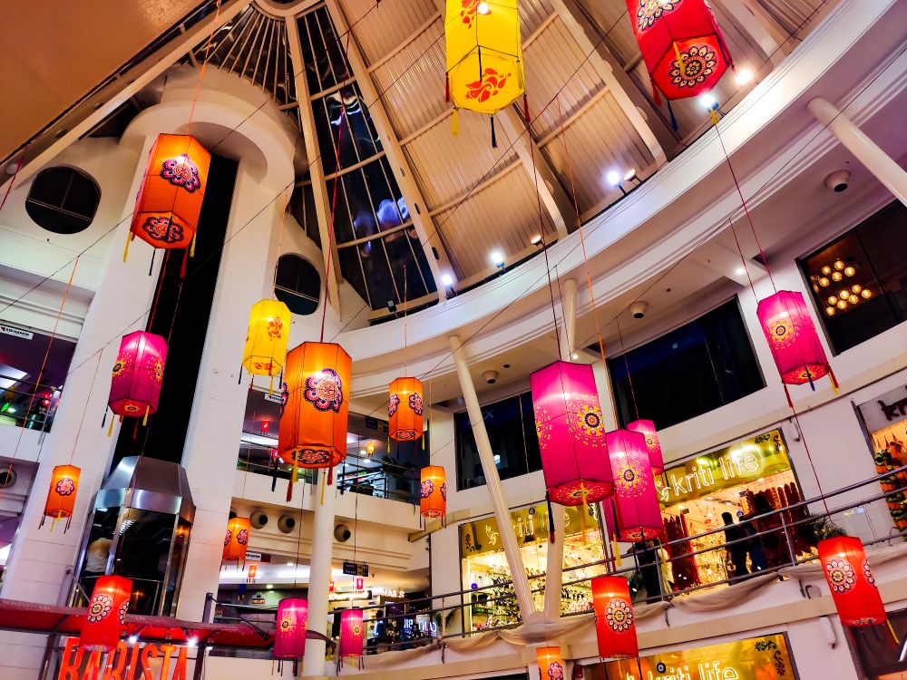Diwali themed lanterns decoration at a mall