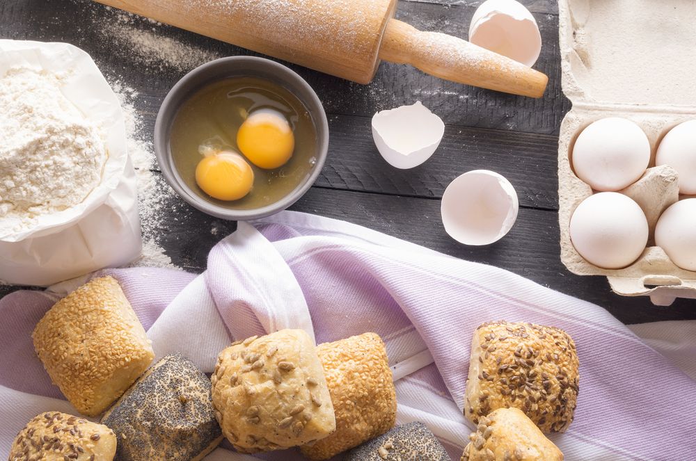 Bread ingredients and homemade buns