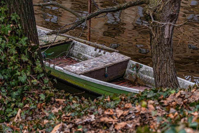 Old wooden boat in Vltava river