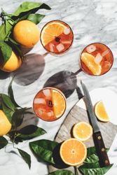 Aperol Spritz aperitif alcohol drink in glasses, top view