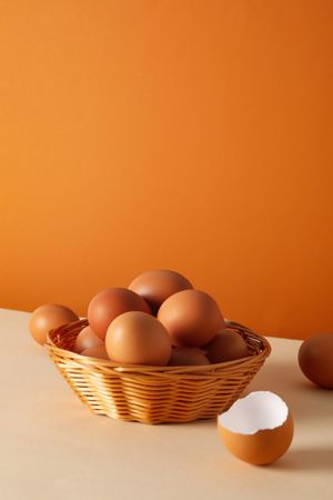 Concept of fresh and natural farm product - eggs, space for text
