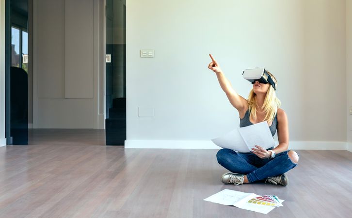 Woman watching with virtual reality glasses