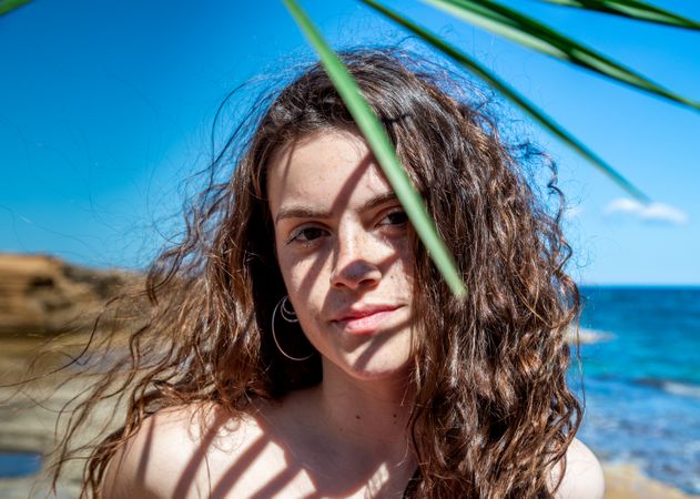 female on sea background