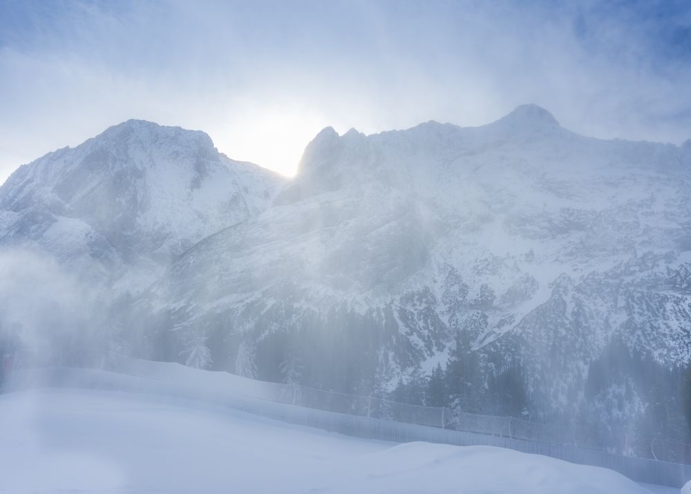 Light snow blizzard in the mountains