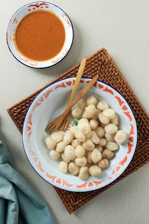Fried Tapioca Balls or Cimol Aci Dikemol Served with Peanut Sauce