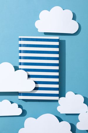 Concept of baby book or books for children, top view