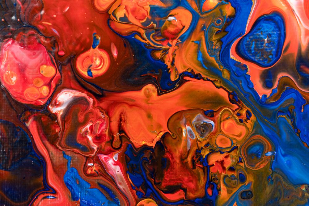 Fluid Art in Red And Blue Abstract Acrylic Pouring