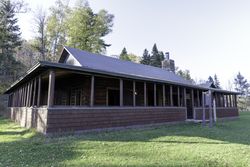 A long log lodge at the Joyce Estate in Bovey, Minnesota