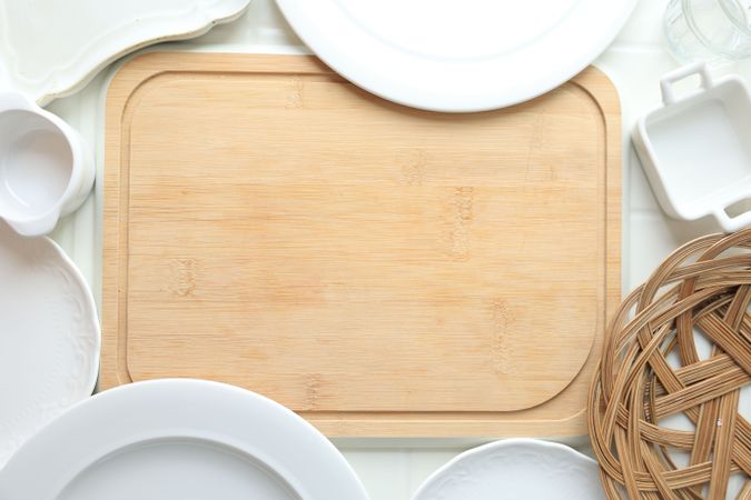 Various Dish with Bamboo Chopping Board