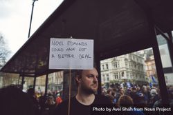 London, England, United Kingdom - March 23rd, 2019: Man holding sign at Brexit protest 0gXRM5