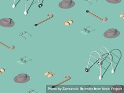 Pattern made with everyday medical objects of elderly people, cane walker, glasses, slippers 5rkPZ4