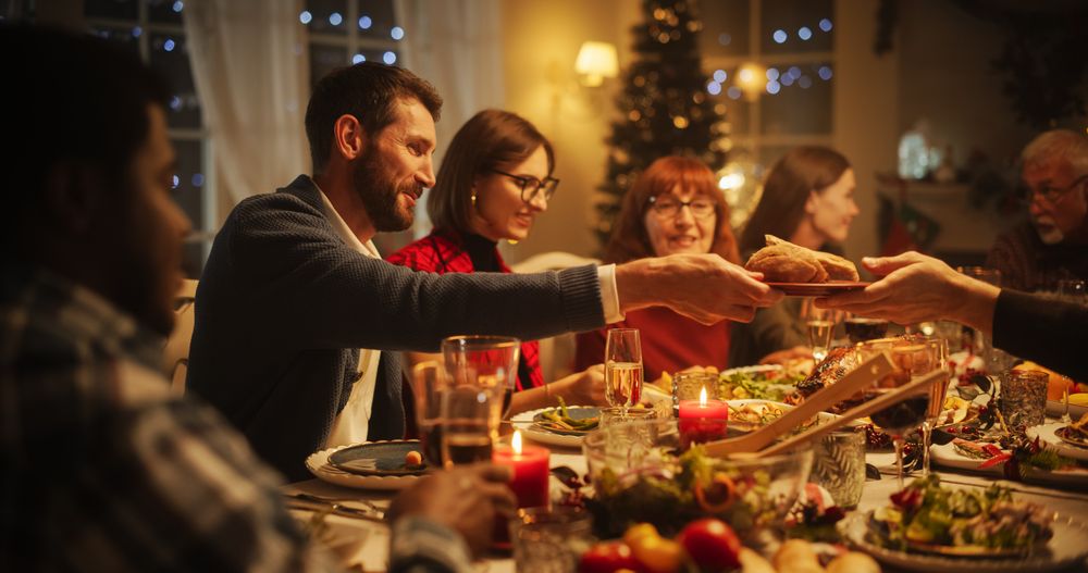 Relatives Sharing Meals, Singing Traditional Festive Songs and Setting Off Fireworks