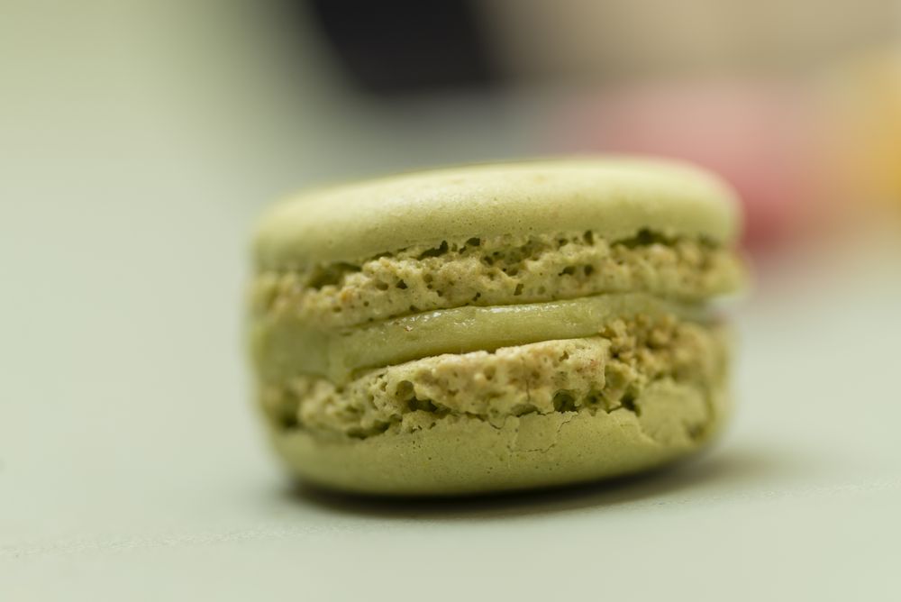 Close up of delicious pistachio macaroon