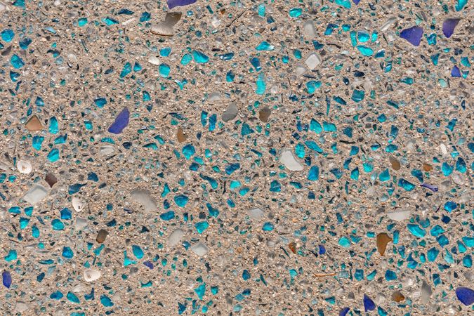 Colorful recycled glass for construction of concrete sidewalk