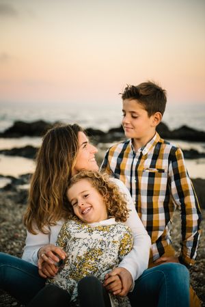 Mother with her children at beach