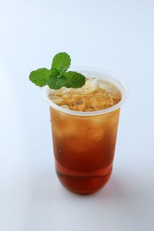 Mint Ice Tea on Plastic Cup, Es Teh Daun Mint.