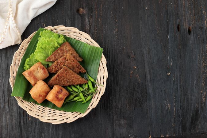 Top View Tahu Tempe Bacem. Tofu and Tempeh with Sweet Spices.