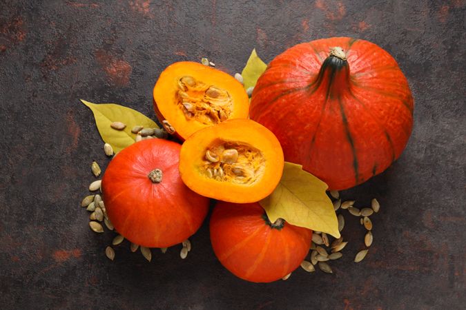 Concept of Autumn vibe food, Pumpkin, Pumpkin seeds
