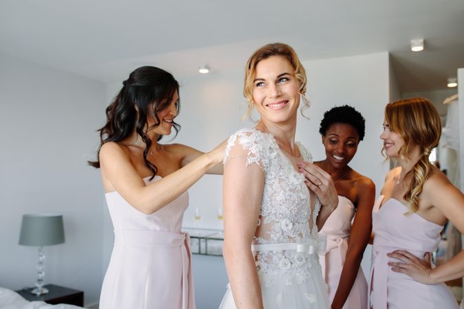 Bride and bridesmaids during the wedding preparations