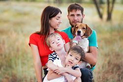 Family walk the dog