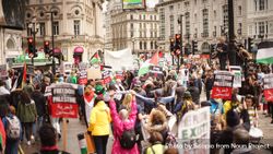 Back view of people at the demonstration for Palestine against Israeli aggression in London, UK 48QmZb