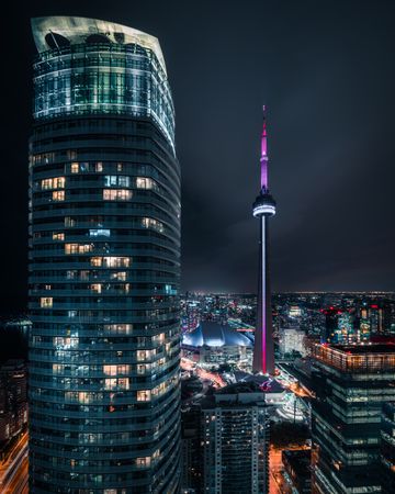 High rise buildings in Toronto, Canada during nighttime