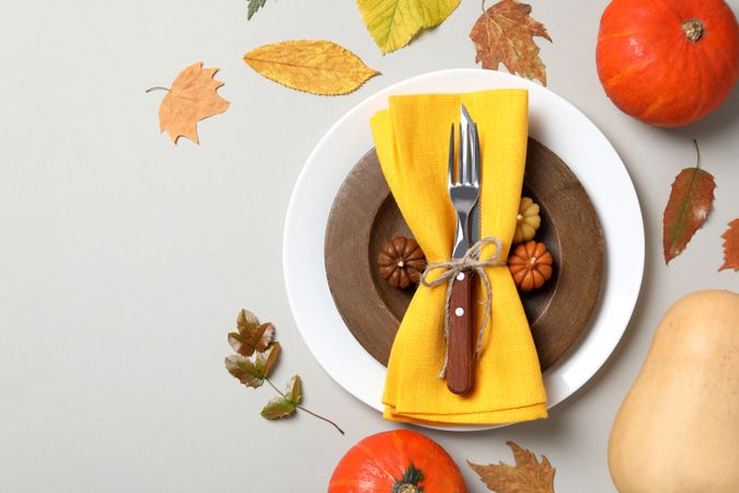 Concept of Thanksgiving day, Autumn table setting, space for text