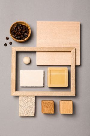 Flat lay of creative moodboard composition, top view
