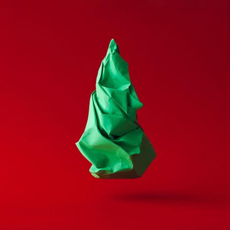 Crumpled green paper Christmas tree