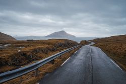 Winding road on hilly terrain