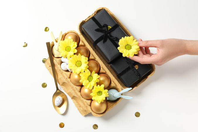 Concept of Richness, golden eggs, top view