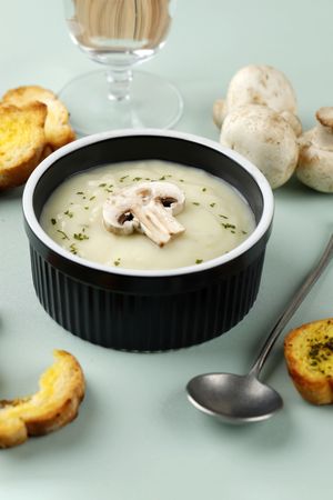 Mushroom Soup with Baked Garlic Bread