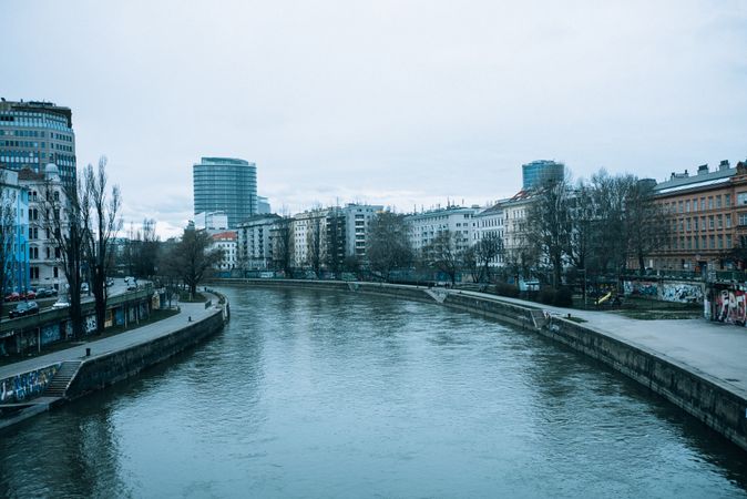 River in Vienna, Austria on overcast day