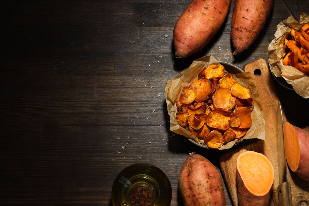Concept of tasty food - sweet potato fries