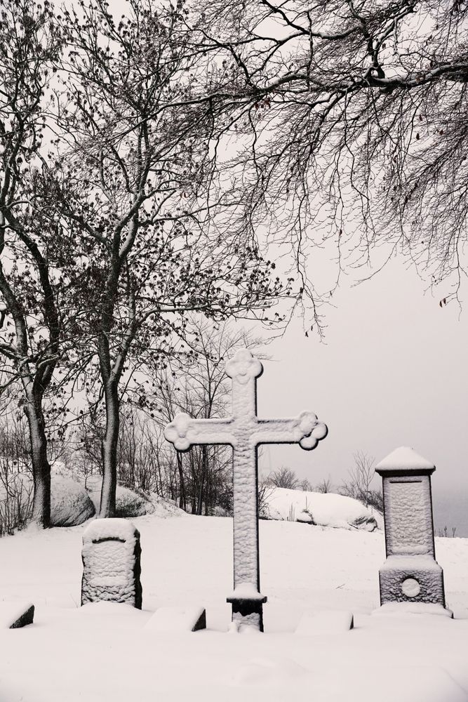 Graveyard on cold winter day