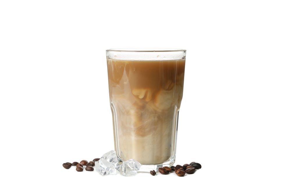Glass of ice coffee isolated on plain background
