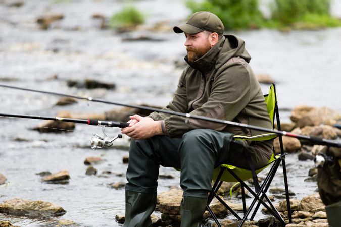 Fisherman relaxing by the river