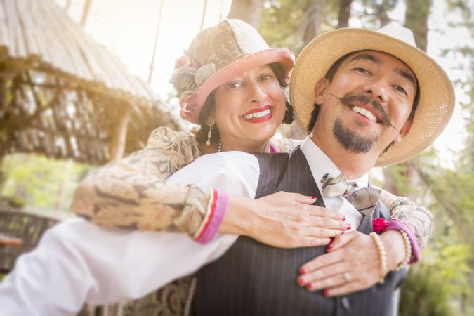 1920s Dressed Couple Hugging Outdoors