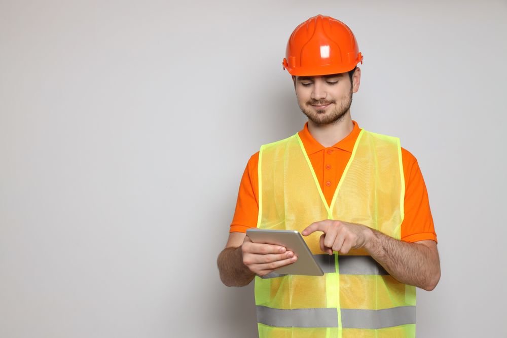 Young man civil engineer, space for text